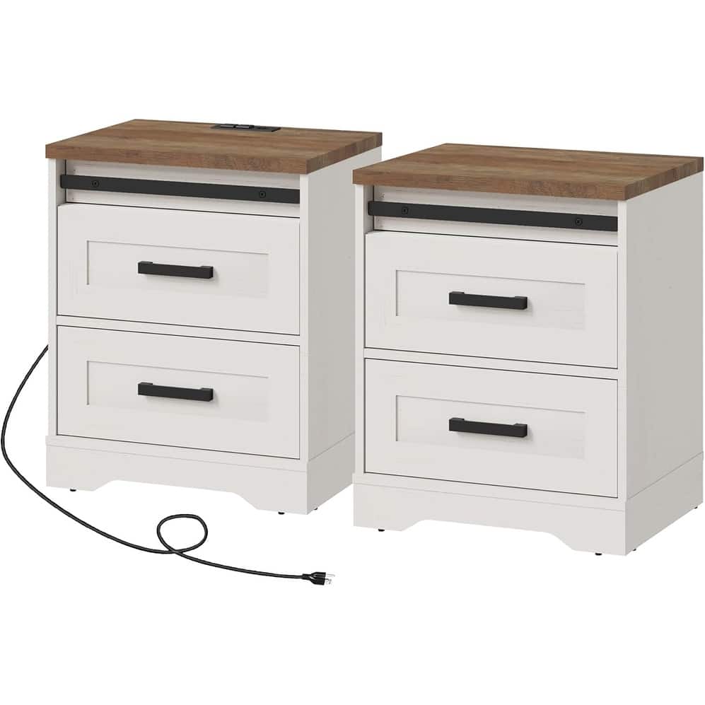 WAMPAT 2 Pack End Table with Charging Station Side Sofa Table