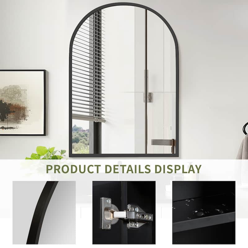 Arched Bathroom Medicine Cabinet with Mirror Metal Framed Wall Mounted Recessed Cabinets for Bathroom Vanity
