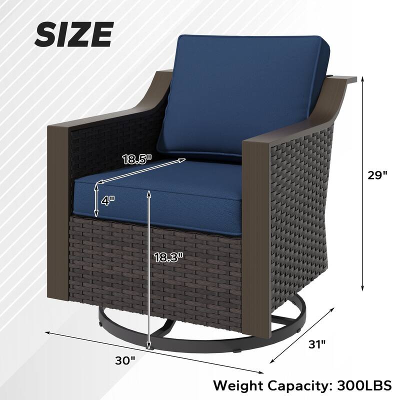 COZYWOR Outdoor Rattan Swivel Rocking Chair With Cushions