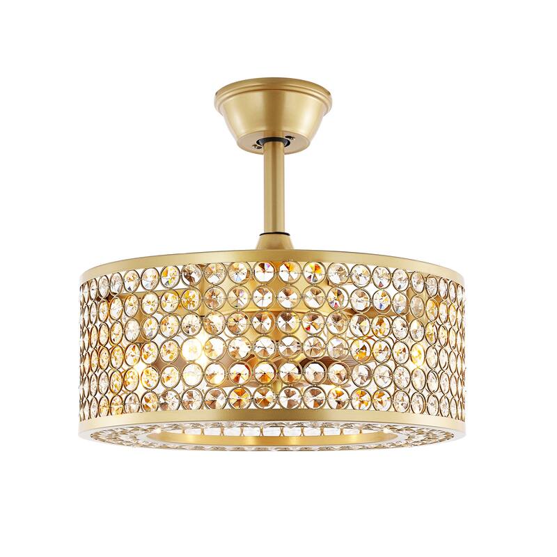 GetLedel 18-in Modern Crystal Caged Ceiling Fan Fandelier with Remote and Light Kit