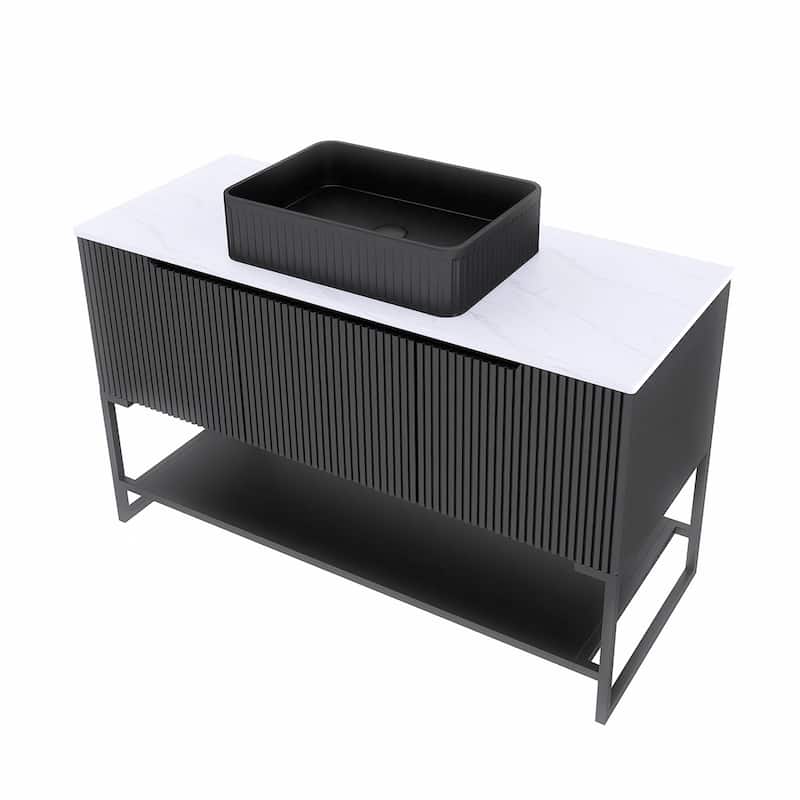 48" Freestanding Bathroom Vanity with Black Rectangular Ceramic Vessel Sink - 47.64'' x 19.69'' x 34.25''