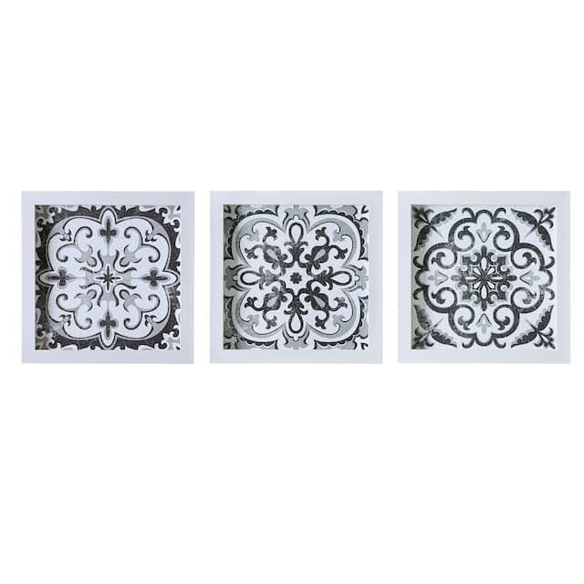 Madison Park Montage Distressed Black and White Medallian Tile 3-piece Wall Decor Set