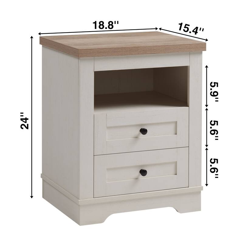 Farmhouse Nightstand with 2 Drawers Storage Cabinet for Bedroom
