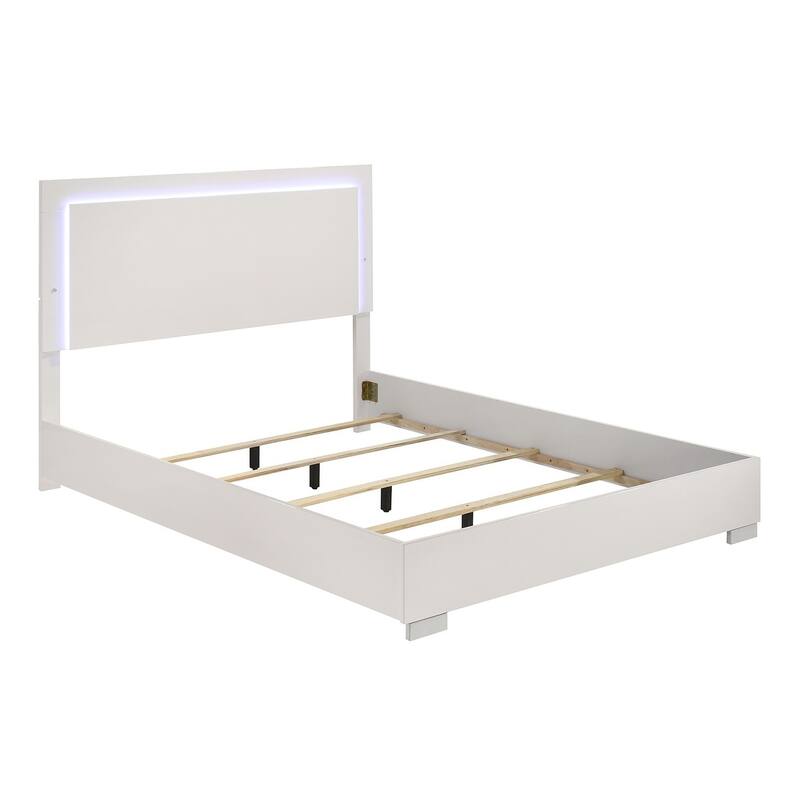 Contemporary White LED King Size Bed with Chrome Legs and UV Finish