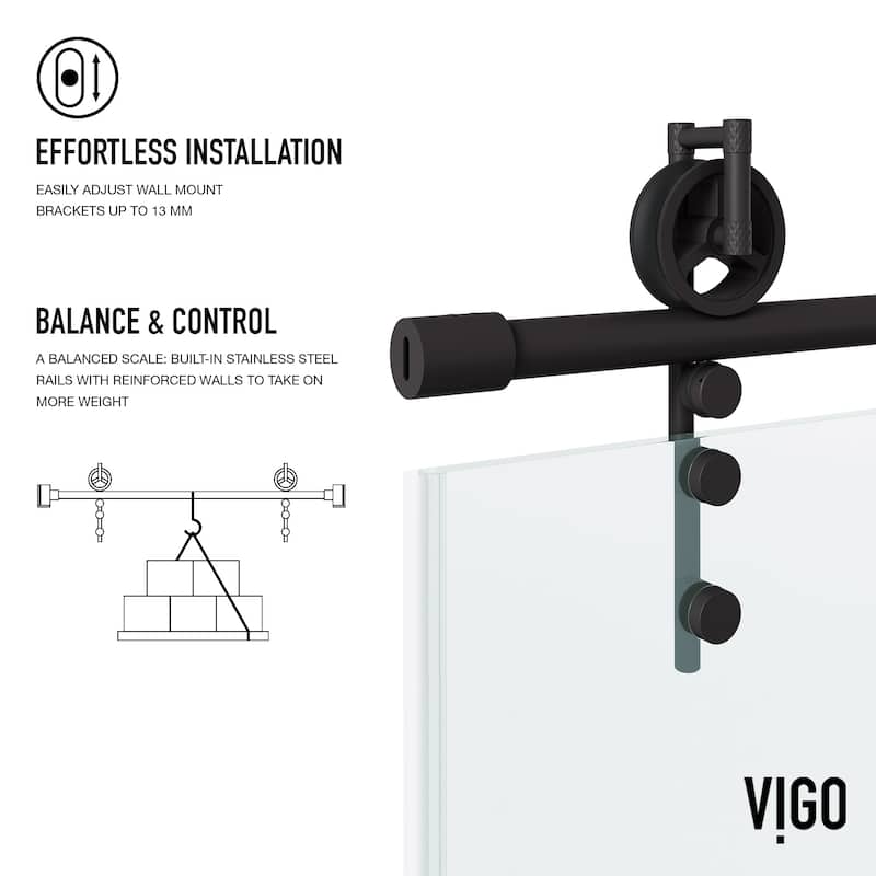 VIGO Hamilton 56" to 60" W x 78" H Frameless Sliding Shower Door