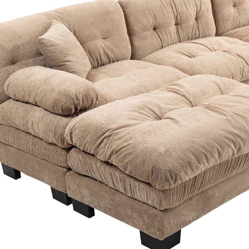 120.87" Chenille L-Shaped Sectional Sofa with Reversible Design, and 3-Seat Sleeper & Ottoman - Dual-Layer Cushion