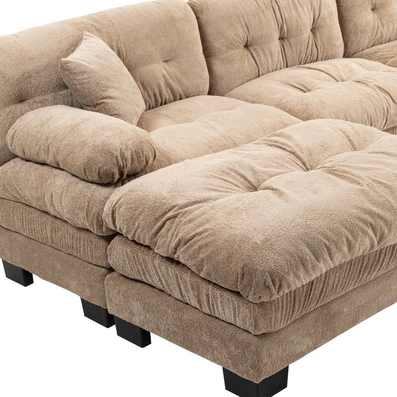 120.87" Chenille L-Shaped Sleeper Sectional Sofa with Ottoman