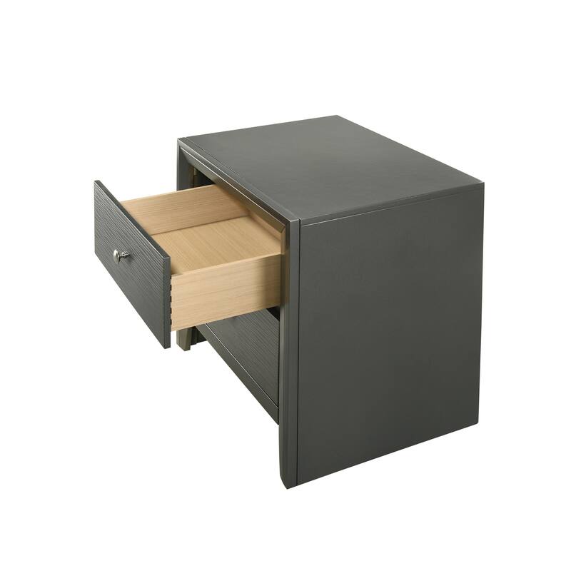 1pc Contemporary Modern 2-Drawer Nightstand Round Knobs Bedroom Wooden Furniture Gun Metal Gray Finish