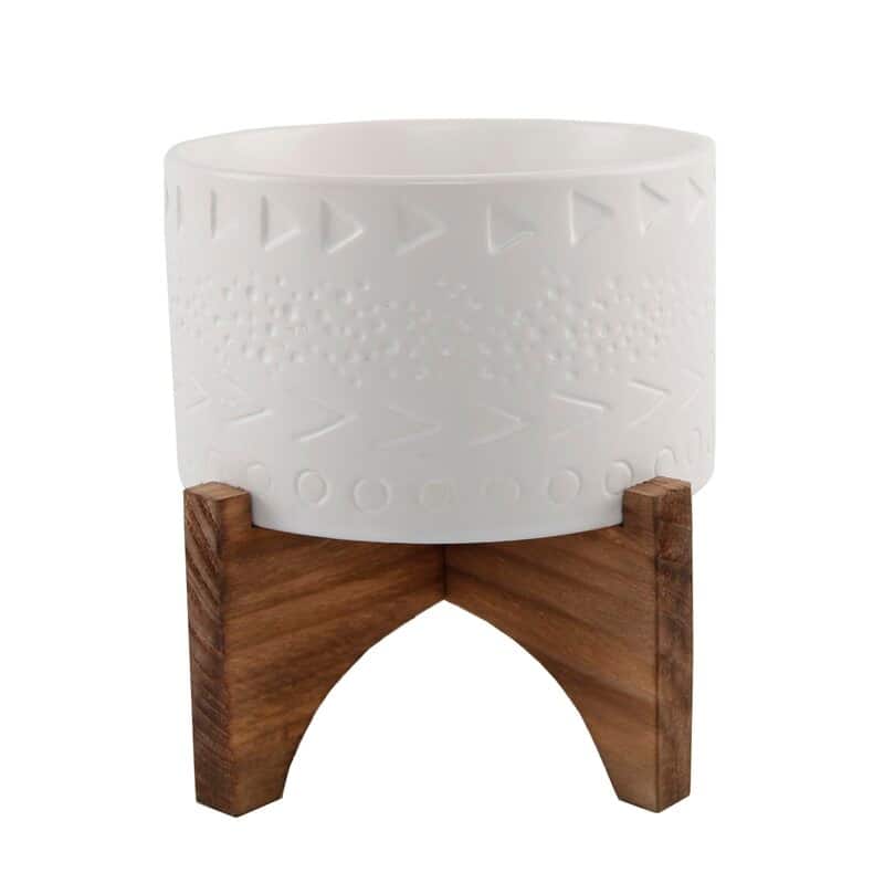 Mid-Century Modern Planter 5" Caveman Ceramic Planter on Wood Stand