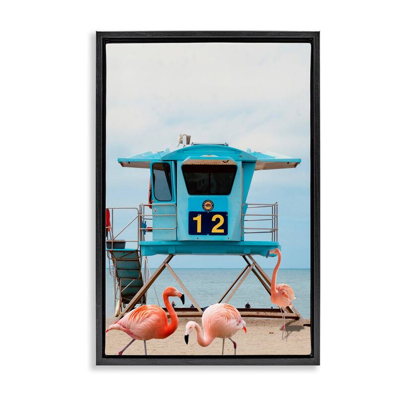 Stupell Beach Shore with Flamingoes Framed Floater Canvas Wall Art Design By Ashley Singleton - 17 x 25 - Black