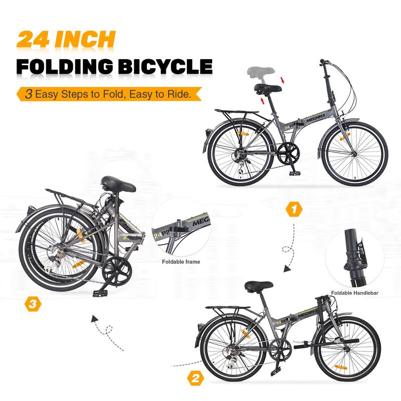 Folding City Bike - Steel Frame, Multiple Speeds - 24