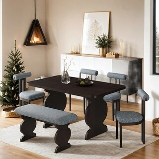 Kitchen 6-Piece Dining Table Set with 4 Chairs and Bench for 6 Persons ...