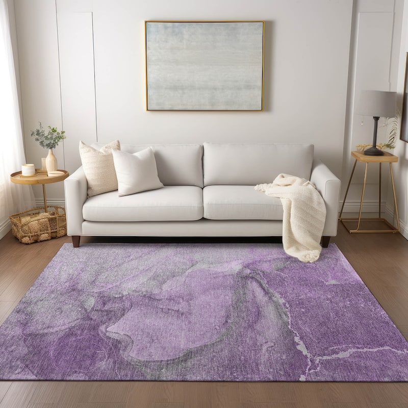 Machine Washable Indoor/ Outdoor Abstract Chantille Rug - Lilac - 8' x 10'