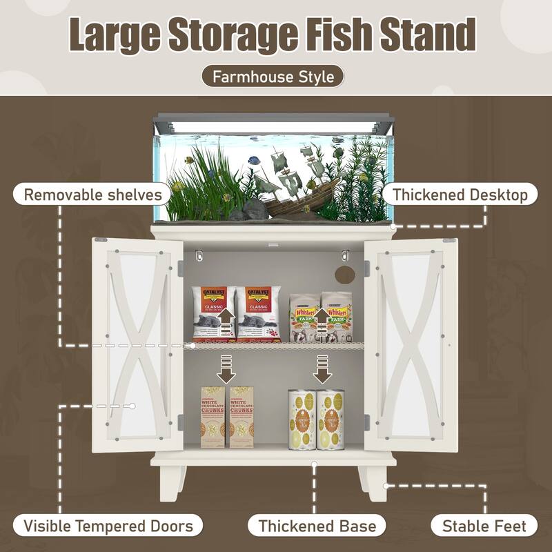 Anmytek Farmhouse 10-20 Gallon Aquarium Tank Stand with Power Outlets, Adjustable Shelves and Storage Cabinet