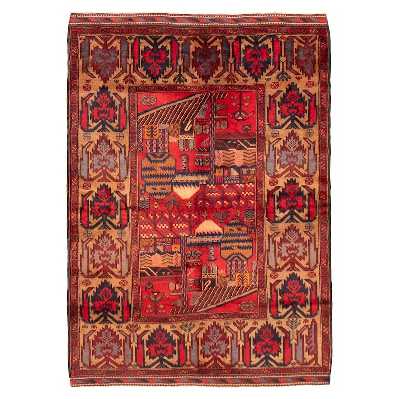 Teimani Red Rug 4'7" x 6'7" - 4'7 x 6'7 - Red - 4'7 x 6'7