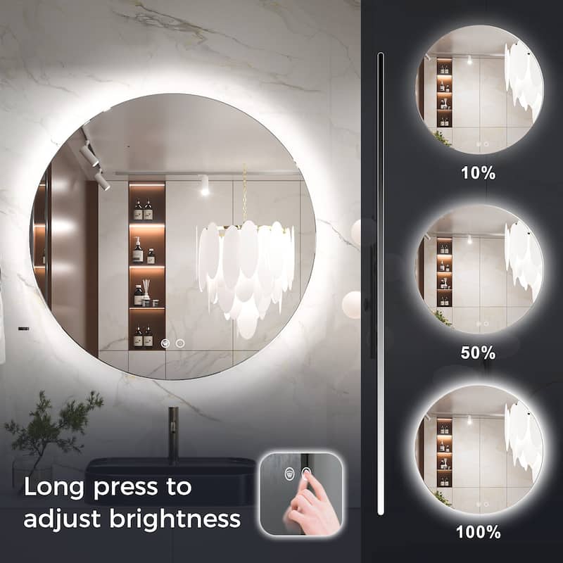 KEONJINN Round LED Backlit Bathroom Vanity Wall Mirror 3 Colors, Anti-fog