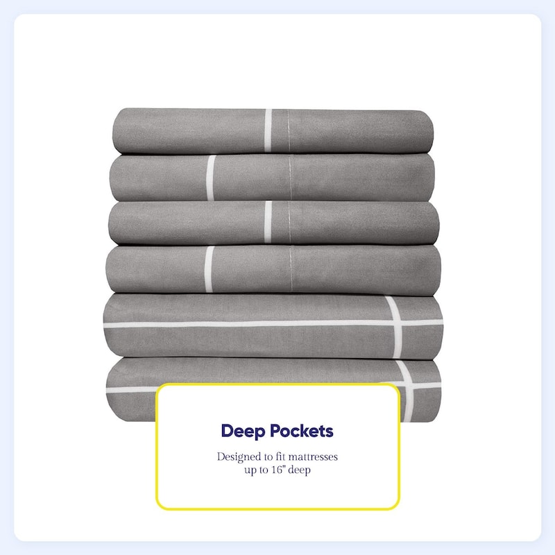 6 Piece Loft Collection Modern Classic Pinstripe Bed Sheet Sets