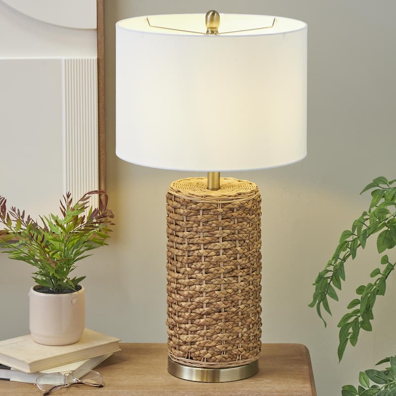 Rattan Handmade Braided Room Table Lamp with Gold Accents - Brown - Roche River Decor