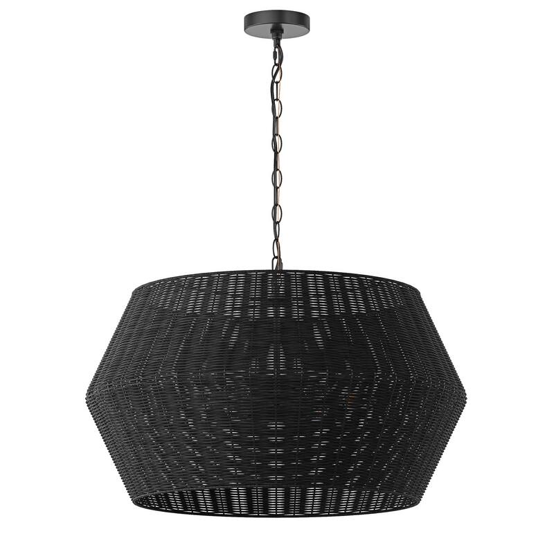 Matte Black 6-Light Natural Handwoven Rattan Pendant Lighting Fixture
