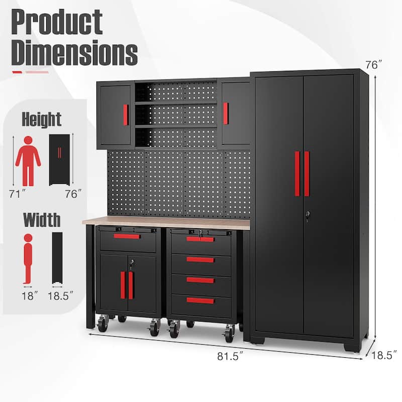 Costway 6PCS Garage Cabinets and Storage System Set with Pegboard & - See Details