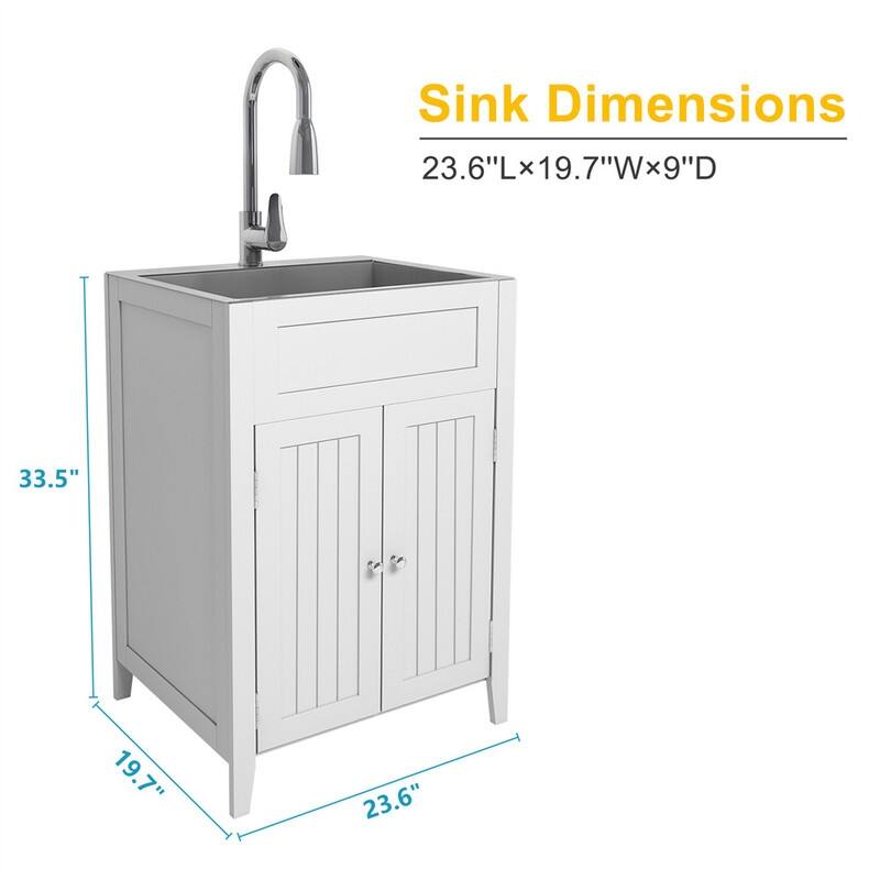 24 Inch Kitchen Utility Sink with Cabinet Combo for Laundry Room White