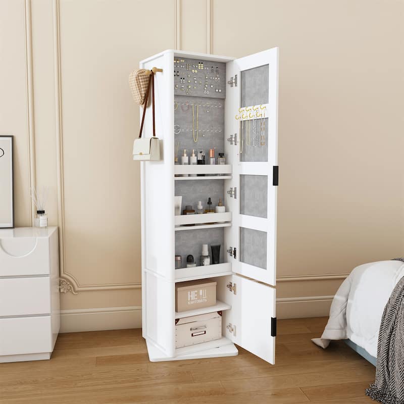 360° Rotating Jewelry Cabinet with Full-Length Mirror