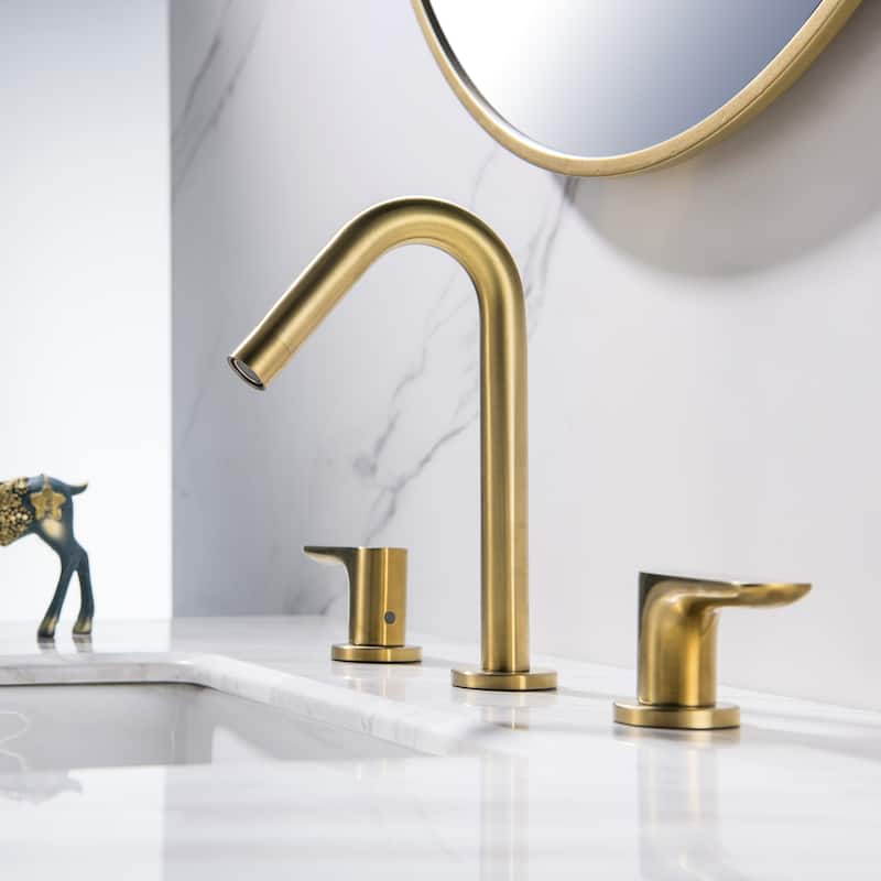 Luxury Bathroom Faucet Widespread with 2 Long Handles in Brushed Gold