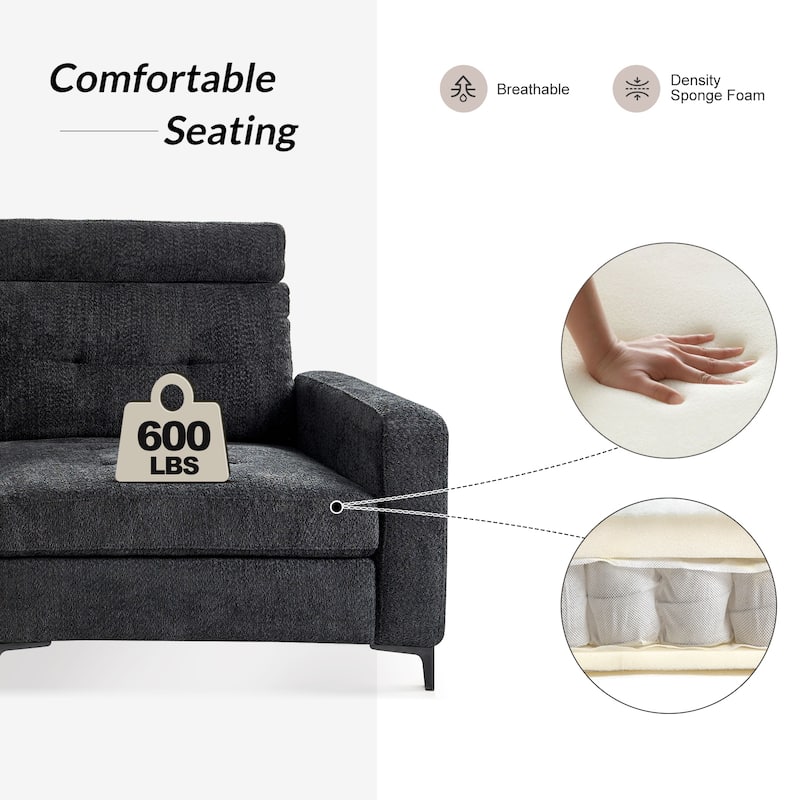 Friedrich Modern Storage Button-tufted Sectional Sofa with Adjustable Seating Depth and Metal Legs by HULALA HOME