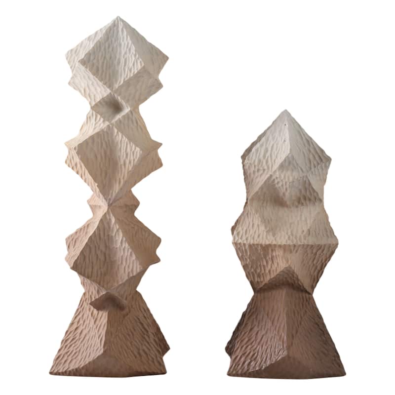 Polyresin Sculptures Faceted Abstract Design (Set of 2) - 19/14" Brown - 6.5" x 6" x 18.5"