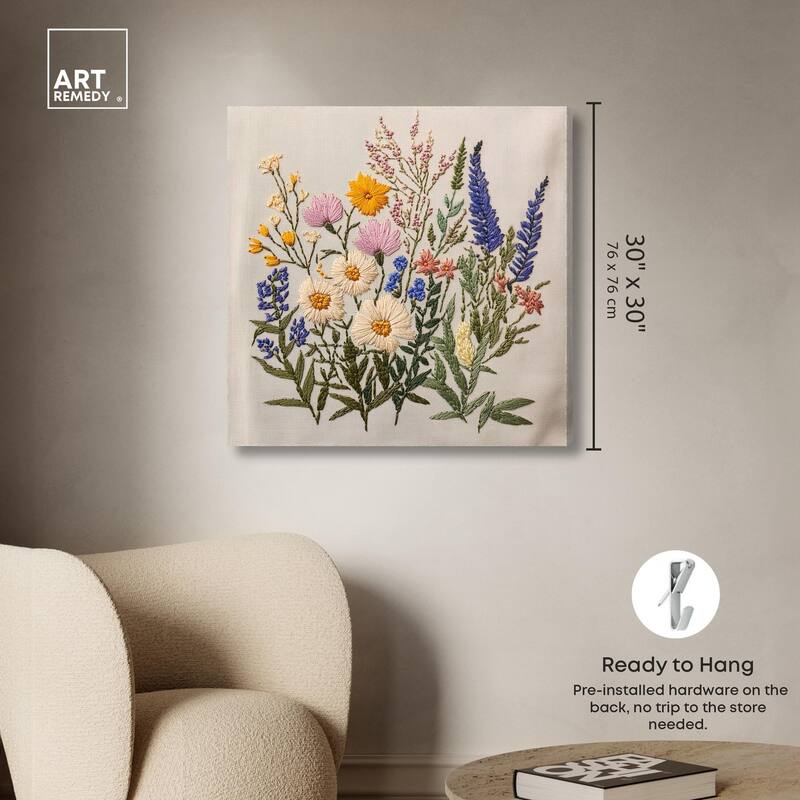Needlepoint Prairie Posy Canvas by Art Remedy, Gallery Wrapped
