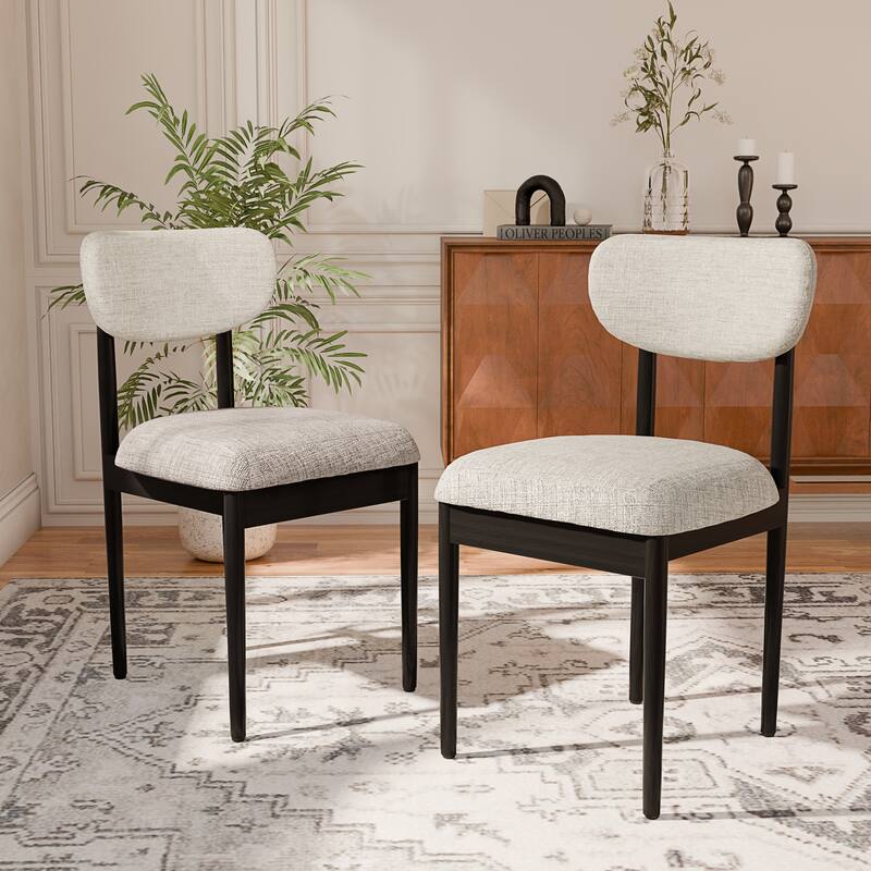 Modern Upholstered Dining Chair with Solid Wood Legs Side Chair for Kitchen Dining Room Living Room (Set of 2) - Black-Grey