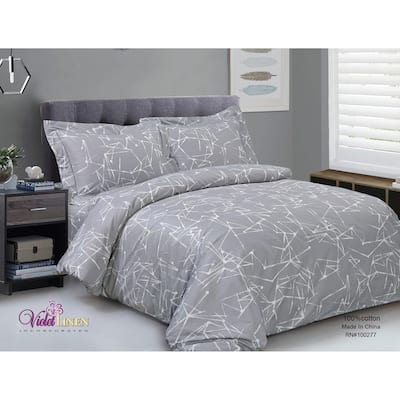 Violet Linen French Chain Stripe Pattern, Luxury 200 Thread Count Cotton Percale, Grey, 6 Piece, Bedding Duvet Cover Set