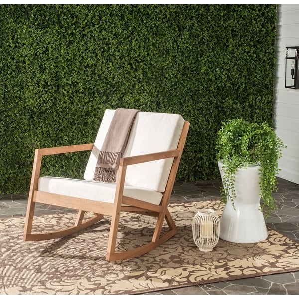 slide 1 of 39, SAFAVIEH Outdoor Vernon Rocking Chair w/ Cushion Natural/Beige