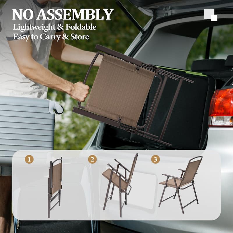 6 PCS Outdoor Patio Dining Set with 4 Folding Chairs, Glass Table Umbrella without Base - See the details