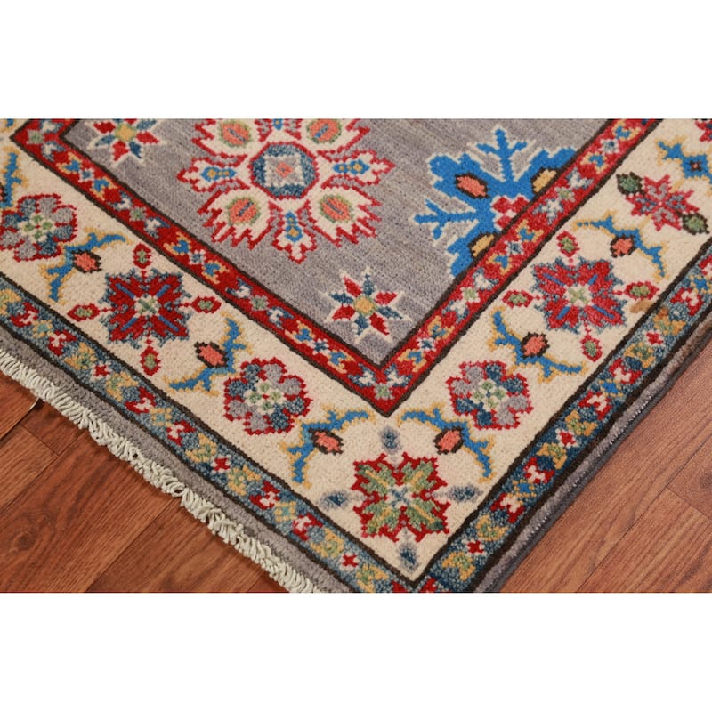 Gray Kazak Oriental Accent Foyer Rug Handmade Wool Carpet - 2'0"x 3'0"