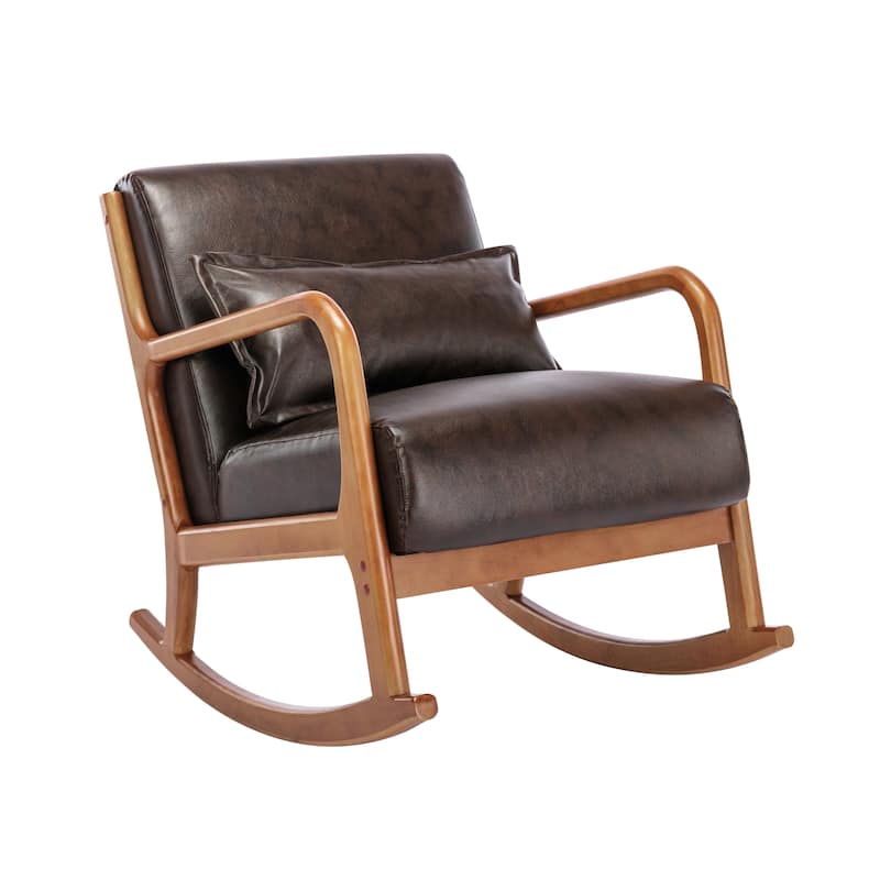 Porthos Home Juni Rocking Accent Chair with Pillow, PU Upholstery, Rubberwood Legs