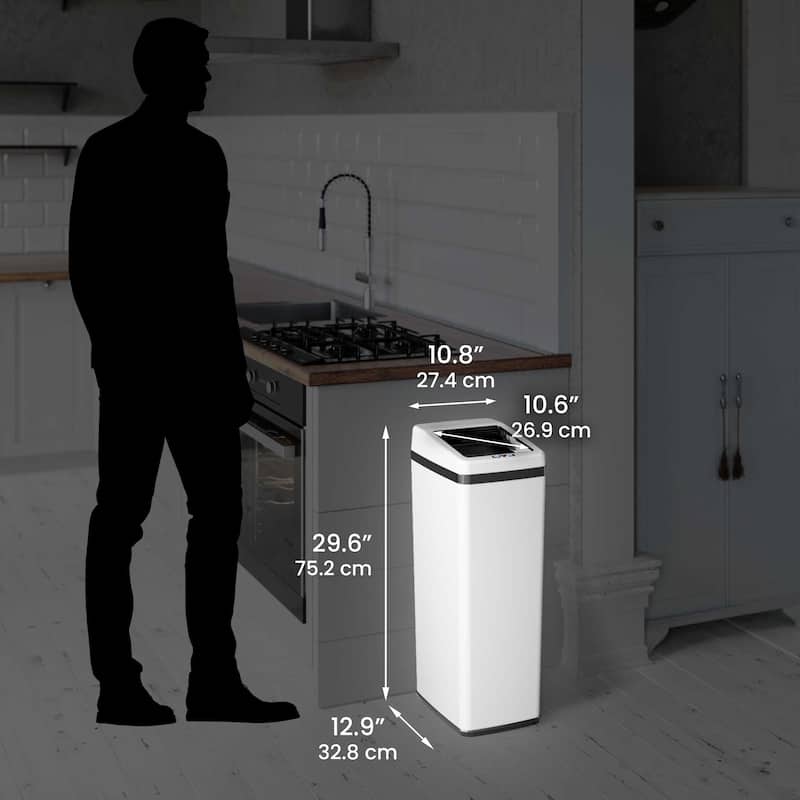 iTouchless 14 Gal White Stainless Steel Sliding Lid Sensor Trash Can