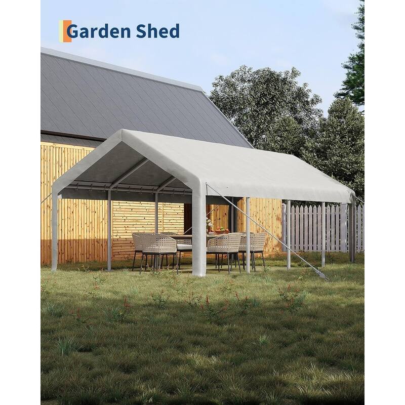 13x25 Ft Carport with 2 Roll-Up Doors, and 4 Windows for Bass Boats, Tractors, and SUVs - 13X25 Ft