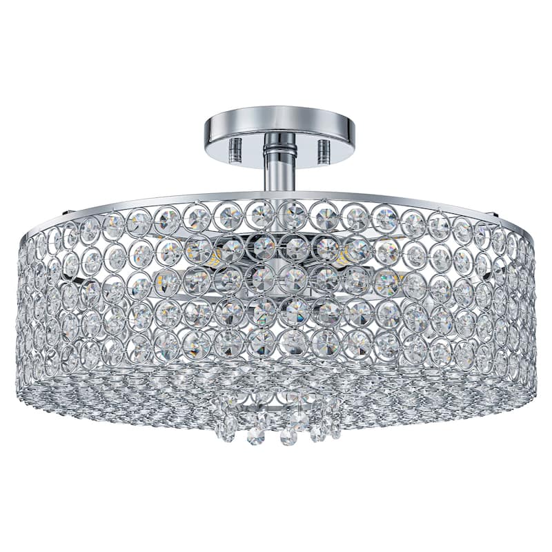Modern 5 Light Mesh Crystal Shade Semi-Flush Mount Ceiling Light - Dia.15.75-in