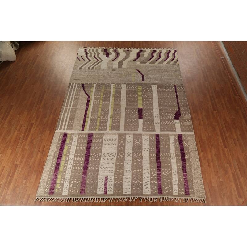 Earth Tone Moroccan Large Area Rug Handmade Beige Wool Carpet - 9'10"x 14'5"