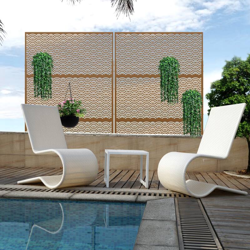 Metal Privacy Screen Wall Decoration Free Standing-6.3 ft. H X 4 ft. W