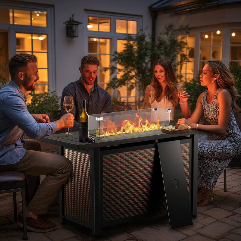 Outdoor Propane Fire Pit Table - 55000 BTU, Adjustable Flames - Rectangle
