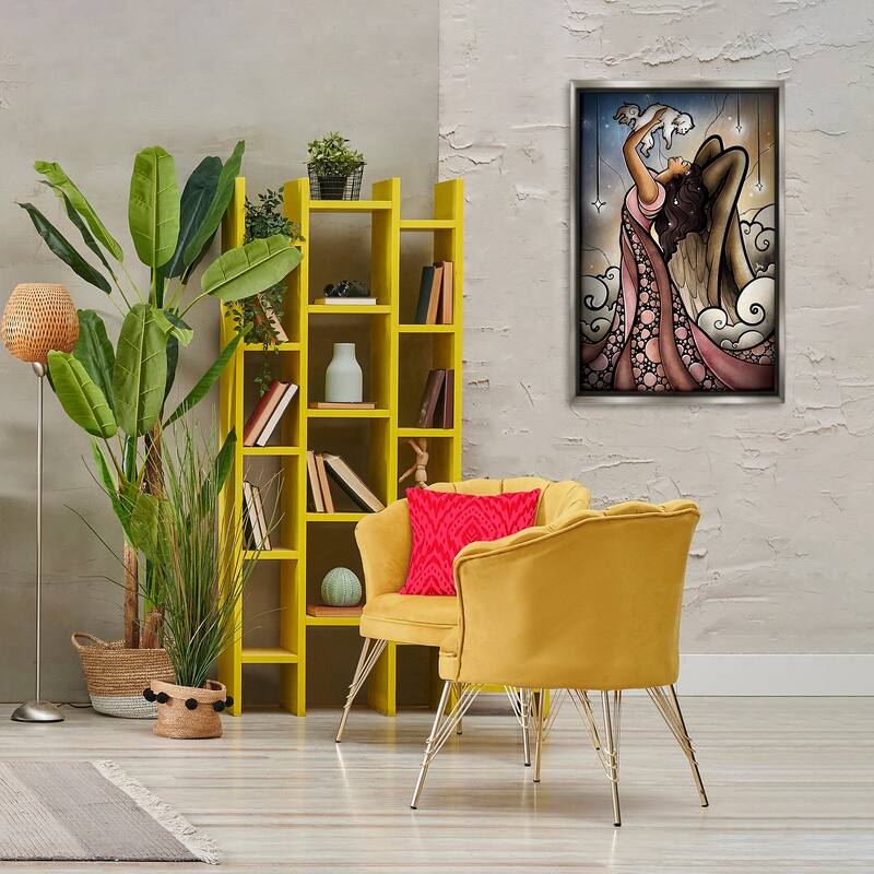 Stupell Angel with New Puppy Framed Floater Canvas Wall Art Design By Mandie Manzano