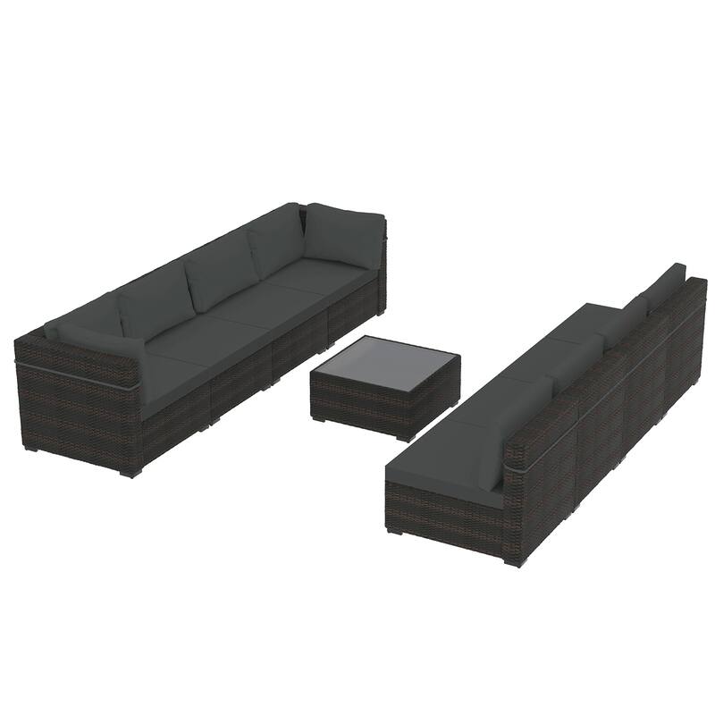 Patio Watcher Outdoor 8 Seater Rattan Sectional Set with Cusions and Coffe Table