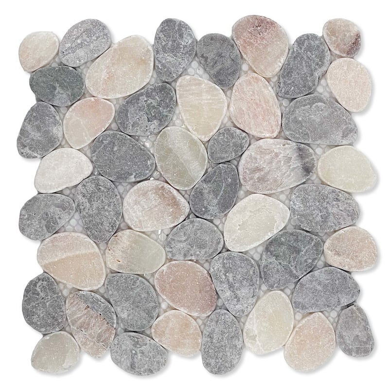 Cruz Bay Studio XC3 Coin Marble - 11" x 11" Pebble and Rock Floor and - Ash Grey Quartz Mix