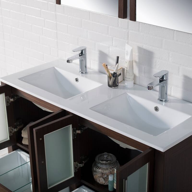 Blossom Solid Wood Double Bathroom Vanity w/ Ceramic Sink & Base