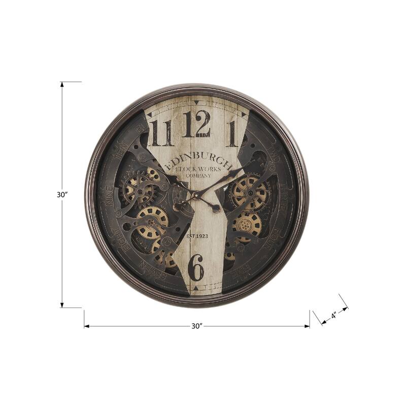 30 in Gear Mechanism Brown Wall Clock - 30 in