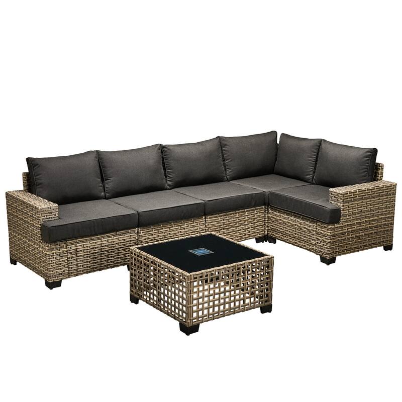 HOOOWOOO 6-piece Patio Furniture Conversation Set with Coffee Table