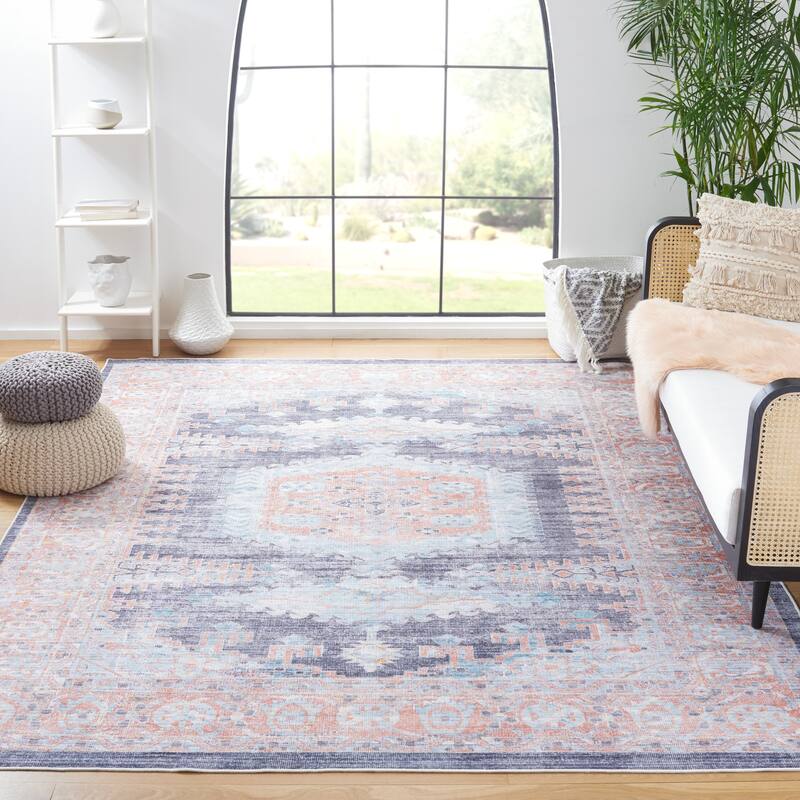 SAFAVIEH Serapi Machine Washable Viney Shabby Chic Distressed Rug - 10' x 14' - Terracotta/Blue