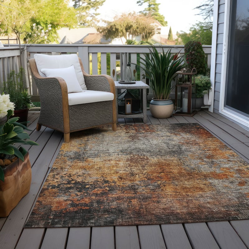 Machine Washable Indoor/ Outdoor Abstract Contemporary Chantille Rug